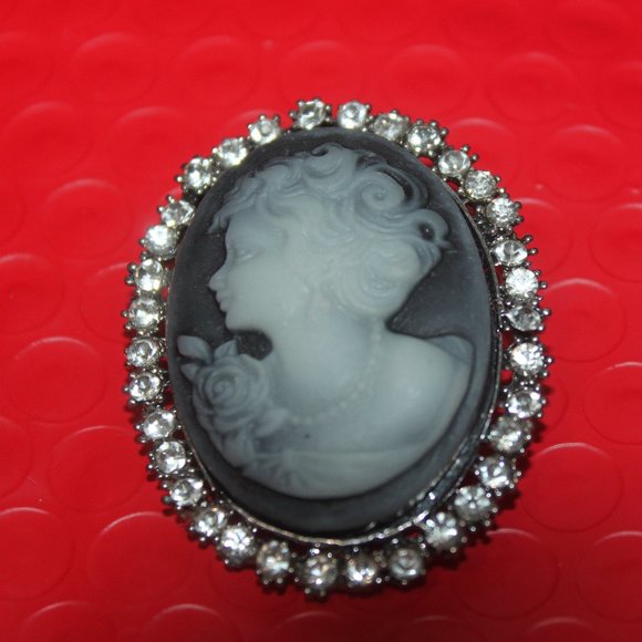 Nwt: Clear Rhinestone & White faced Cameo Brooch - Picture 2 of 2